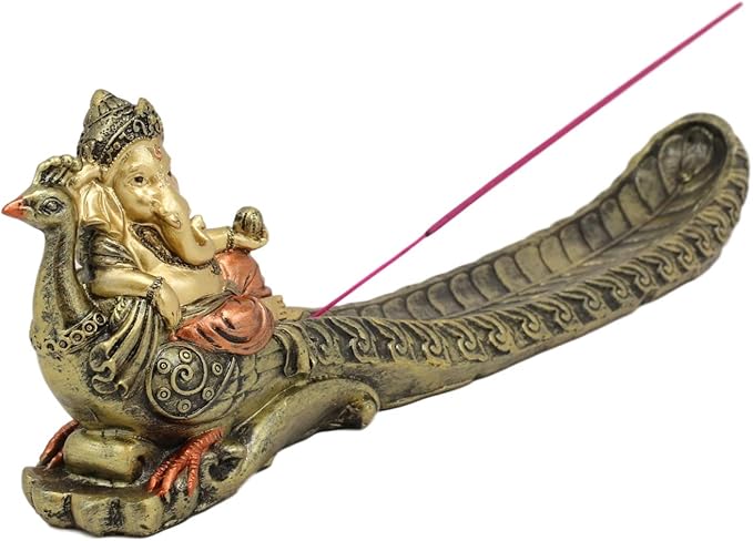 Ebros Supreme Hindu God Ganapati Lord Ganesha Riding A Peacock Incense Stick Burner Holder Statue Hinduism Vastu God of Wisdom Success and Prosperity Altar Decor Figurine