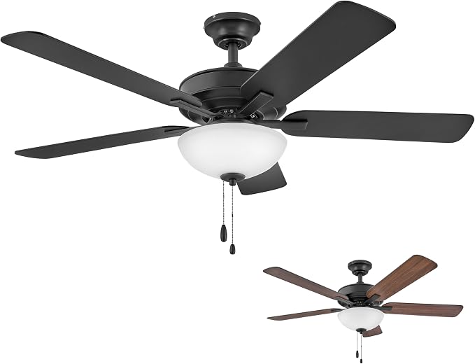 Hinkley Metro 52" LED Indoor Dual Mount Ceiling Fan with Light, Traditional Style, Reversible Wooden Fan Blades, Matte Black and Walnut, Remote Sold Separately