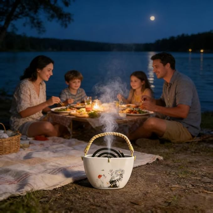 Ceramic Mosquito Coil Holder, Basket Design for Indoor Use, Decorative Incense Burner for Bedroom, Tea Room, Study Room