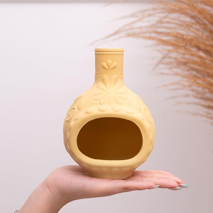 MOUGIGI Handmade Ceramic Palo Santo Burner&Incense Holder-Mini Chimenea Dish for Sage Sticks,Copal,and Meditation Decor-Natural Clay Smudge Pot with Aromatic Design,Anxiety Relief Gifts for Women