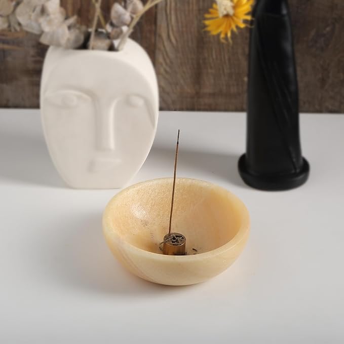 Koville Mexican Natural Onyx Incense Holder, 5inch Incense Holders for Sticks, Sturdy Incense Burner Ash Catcher, Ideal for Meditation, Relaxing, Easy to Clean(Mexico Onyx)