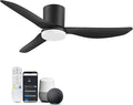 42 Inch Smart Ceiling Fans with Lights Remote,Low Profile Ceiling Fan Control via WIFI Alexa App,Modern Flush Mount Fans for Small Bedroom,Patio,Porch,Outdoor Indoor,Matte Black,Dimmable,Ultra-quiet