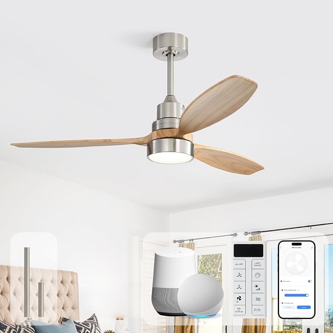 Sofucor 52 Inch Smart Ceiling Fans with Lights and Remote, 3 Blade Modern Wood Ceiling Fan Works with App/Alexa/Google, for Bedroom Living Room Patio Porch