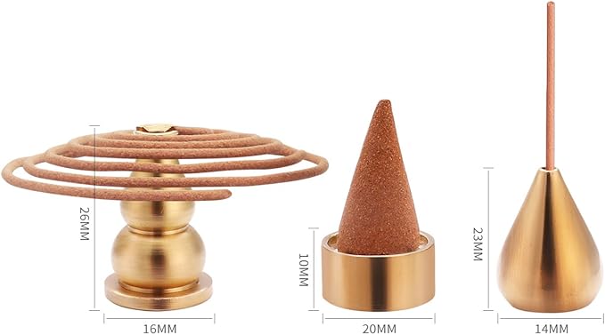 Brass Incense Holder 3 Styles, Incense Cone Burner, Coil Incense Holder, Incense Stick Holder (6 Pieces)
