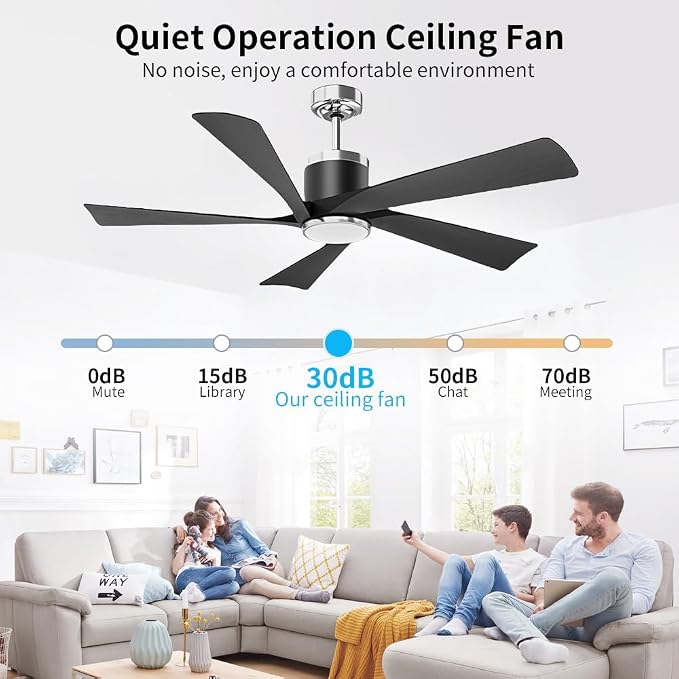 TXCSLY 52'' Ceiling Fans with Lights, Modern Ceiling Fan with Remote Control, Indoor Outdoor Ceiling Fan for Living Room,Bedroom 5 Blade 3 Color Tempearture (Black)
