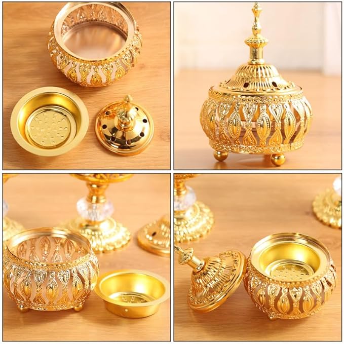 Middle Eastern Style Incense Burner Ornament 4.72X3.54X3.54In Electroplated Metal Incense Holder for Home Decoration