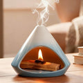 Ceramic Sage Smudging Holder, Pyramid Design Incense Burner with Smoke Outlet, 4.7 x 4.5 x 0.39 Inch, Black and White Glazed Finish (Blue)