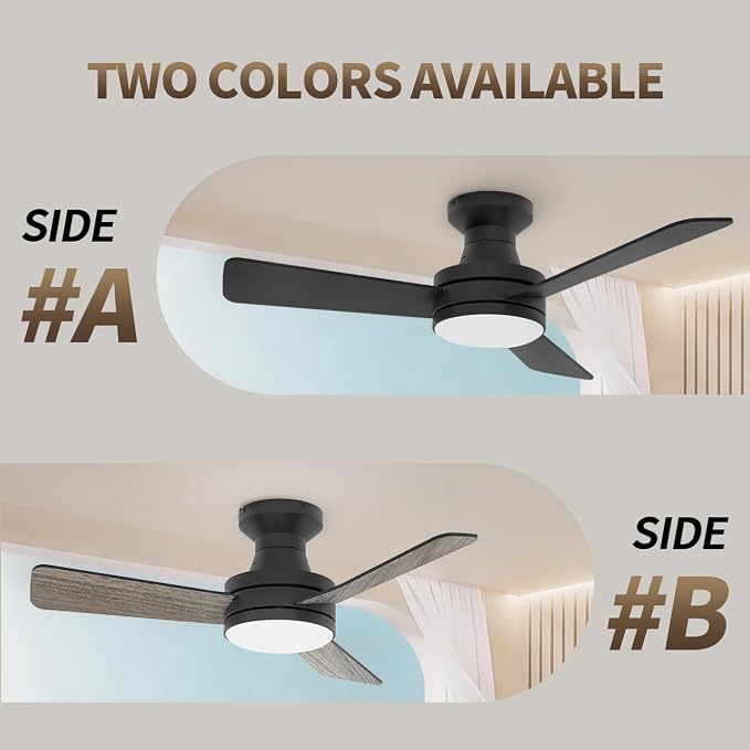 NURMINA 42 Inch Ceiling Fan with Lights, RGB Flush Mount Low Profile Ceiling Fan with Lights, 6CCT Dimmable Reversible Quiet DC Motor Remote Control for Bedroom Kids Room Living Room, Black