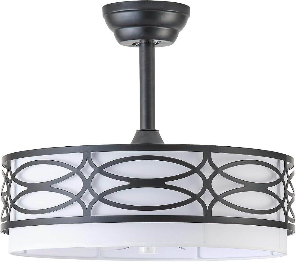 20" Black Farmhouse Ceiling Fan with Light, Caged Fandelier Ceiling Fans with Lights Remote Control with 6 Speeds for Bedroom, Living Room, Nursery