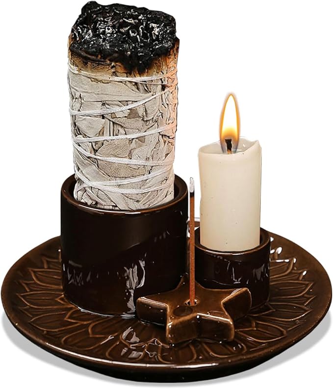 Comeon Palo Santo Holder, Backflow Incense Burner Holder Candle Holder Sage Burner Holder for Burning, Ceramic Incense Holder for Sticks for Meditation Yoga Room
