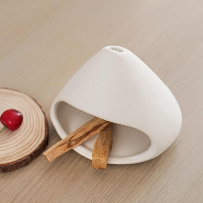 Palo Santo Holder Ceramic Incense Burner Holder Sage Holder for Burning, Ash Catcher Mini Chiminea Unique Home Decor for Meditation/Yoga (White)