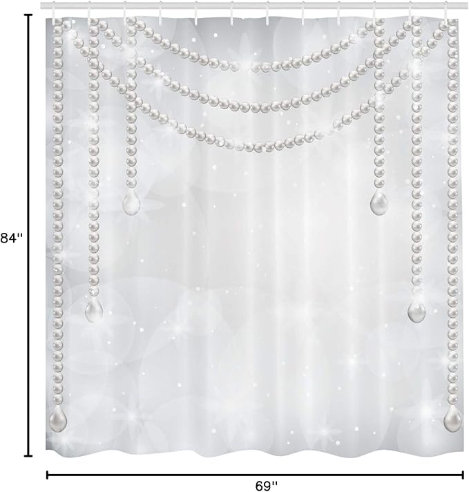 Ambesonne Pearls Shower Curtain, Diamonds Stones and Pearls Hanging Necklace Bridal Wedding Theme Image, Cloth Fabric Bathroom Decor Set with Hooks, 69" W x 84" L, Ivory Grey