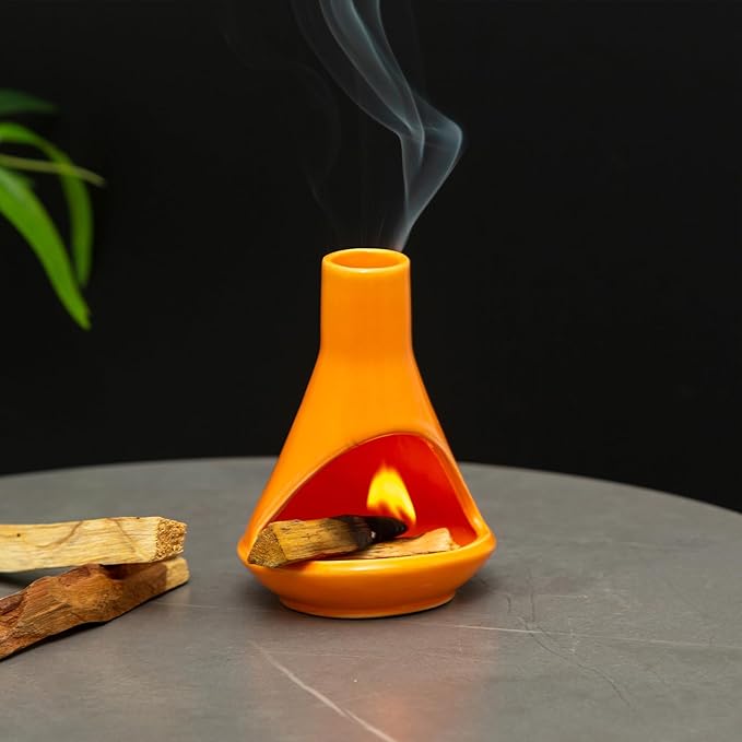 MOUGIGI Handmade Ceramic Chiminea Palo Santo Holder - Modern Medieval Incense Burner and Candlet Holder - Zen Home Decor