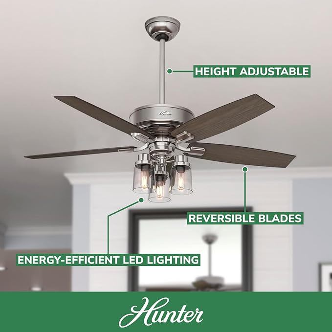 Hunter Bennett, Indoor, Ceiling Fan, Quiet, 52 inch, Brushed Nickel