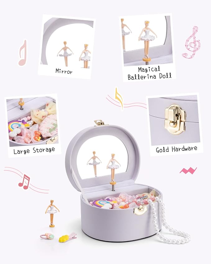 VLANDO Bithday Gifts for Girl, Musical Jewelry Box for Girls, Small Kid Music Box with Ballerina for Party Bedroom Decor, Gifts for Girls Kids - Light Purple