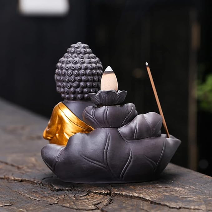 Creativity Lotus Backflow Incense Burner Smoke Waterfall Buddha Incense Aromatherapy Stick Holder Craft for Yoga Room/Office/Home Decor (D)