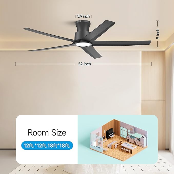 ocioc 52 inch Ceiling Fans with Lights, Large Air Volume Ceiling Fans with Reversible Quiet DC Motor and Remote 2 Pack（Black）