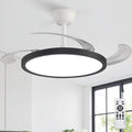 Slim Retractable Ceiling Fan with Lights and Remote, 42 Inch Black and White Modern Ceiling Fan,Dimmable LED,Memory Functionr,Timer Setting& Reversible Motor for Bedroom Living Room