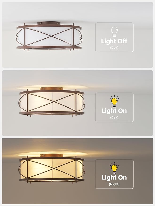 Brown Flush Mount Farmhouse Ceiling Fan with Lights, 20" Caged Rustic Ceiling Fans with Light and Remote, Enclosed with 6 Speeds for Living Room, Bedroom, Nursery