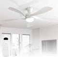 Sofucor 52 Inch Low Profile Ceiling Fan with Light, Flush Mount Outdoor White Ceiling Fan with Remote for Bedroom Living Room Patio, Dimmable LED High Airflow Quiet Reversible DC Motor