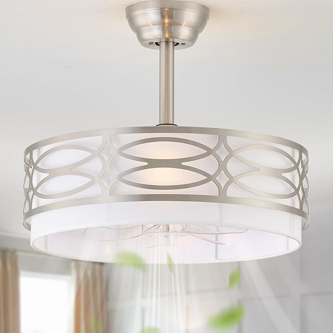20" Silver Boho Ceiling Fan with Light, Caged Fandelier Ceiling Fans with Lights Remote Control with 6 Speeds for Bedroom, Living Room, Nursery