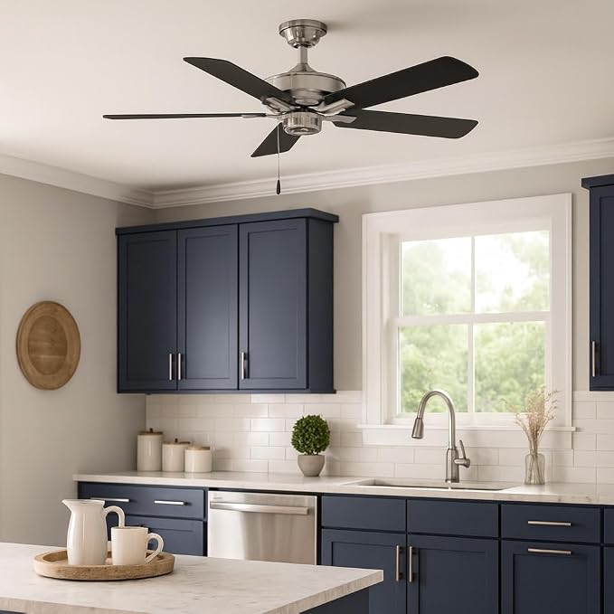 Hinkley Metro 52" Indoor Dual Mount Ceiling Fan, Traditional Style, Reversible Wooden Fan Blades, Brushed Nickel w/Matte Black or Silver Blades, Remote Sold Separately
