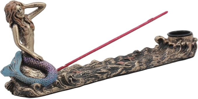 Pacific Trading Ebros Beautiful Ocean Mermaid Sun Bathing Incense Burner Statue Nautical Mermaid Candle Holder Figurine