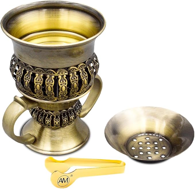 AM Regal Metal Incense Burner - Bakhoor Burner Mubkhara – Frankincense Resin Burner - Ideal for Yoga, Spa & Aromatherapy (Bronze)