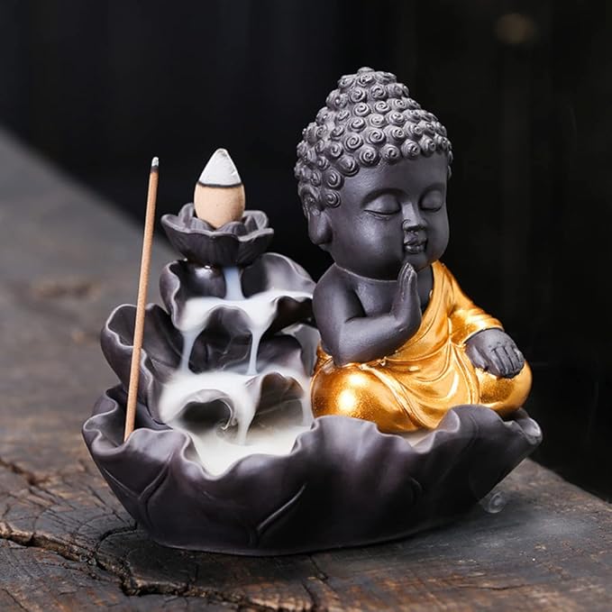 Creativity Lotus Backflow Incense Burner Smoke Waterfall Buddha Incense Aromatherapy Stick Holder Craft for Yoga Room/Office/Home Decor (D)