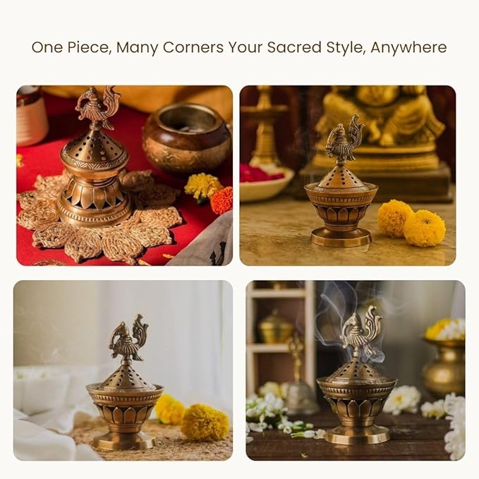 RITUALISTIC Konark Brass Loban Lamp Dhoop Holder Incense Burner Dhoop Dani Pooja Items Dhoop Batti Stand Sambrani Holder Pooja Room Decor 15.1x9 Konark Loban Lamp Perfect Valentine's Day Gifts Items