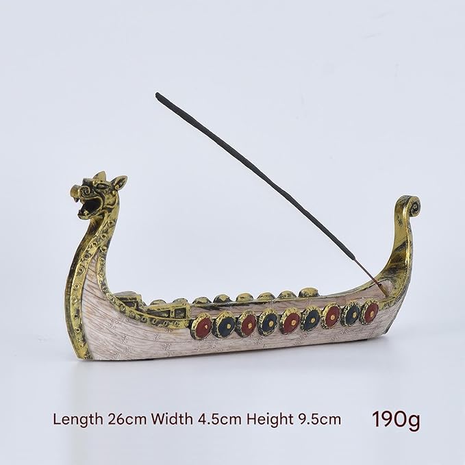 Comeon Retro Incense Burners Traditional Chinese Design Dragon Boat Incense Stick Holder Burner Hand Carved Carving Censer Ornaments (Gold)