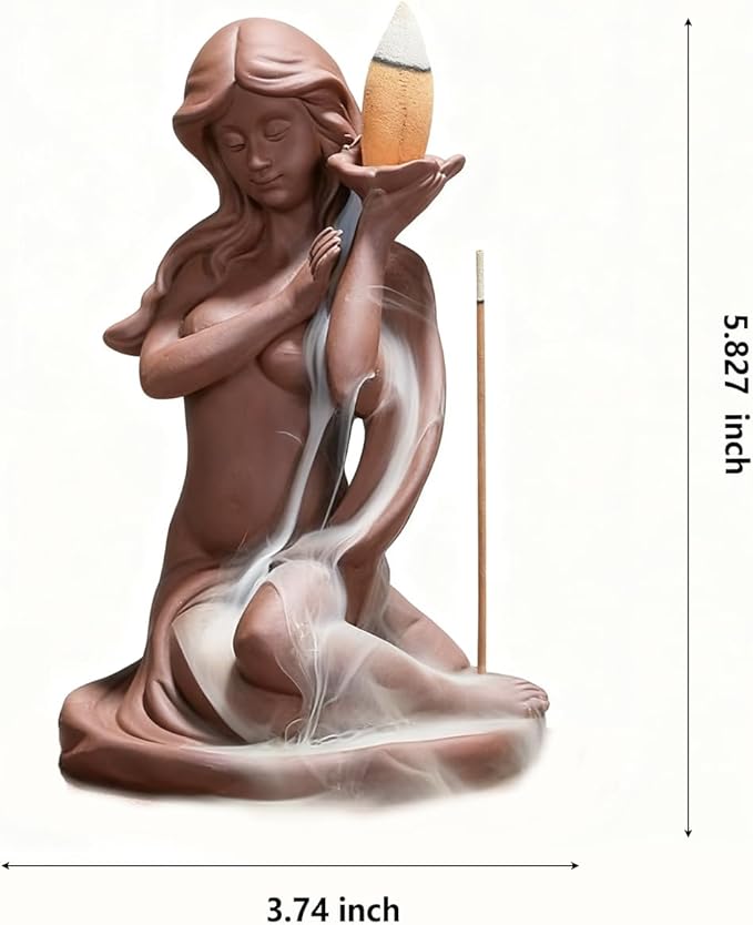 Incense Burner Backflow Ceramic Incense Holder Handmade Purple Sands Incense Sticks Censer for Home Decor Yoga Craftwork Figurine (C)
