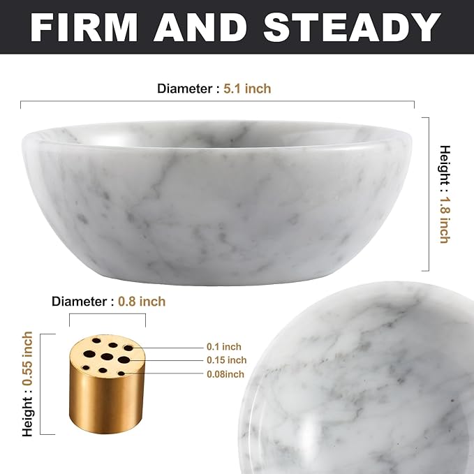 Koville Italian Natural Marble Incense Holder, 5inch Incense Holders for Sticks, Sturdy Incense Burner Ash Catcher, Ideal for Meditation, Relaxing, Easy to Clean(Bianco Carrara)
