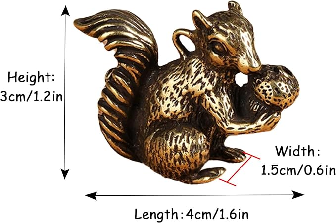 2pcs Brass Squirrel Figurines 1.6x1.2x0.6in Small Incense Holder Brass Animals Decor Antique Bronze Statue Ornament Desk Decoration Keychains