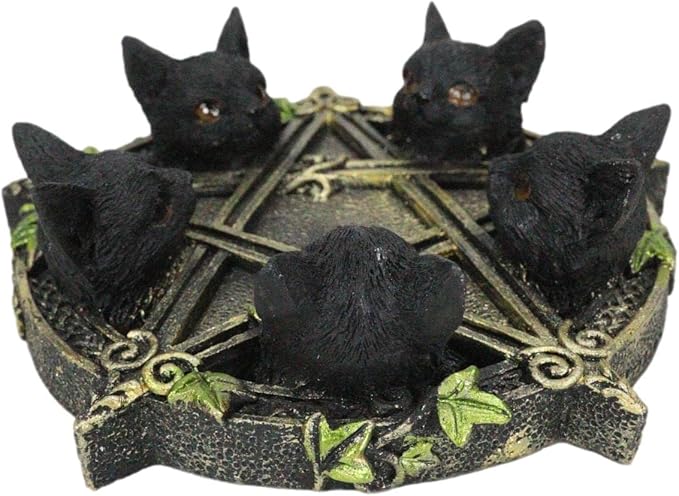 Ebros Gift Gothic Wiccan Pentagram Ivy Vines Penta 5 Black Cats Witching Hour Incense Stick Burner and Holder Figurine with Celtic Knotwork Details As Home Fragrance Accessory Wicca Accent