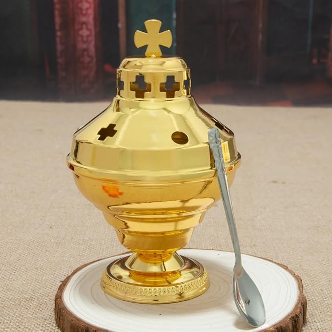 Orthodox Church Mass Supplies Greek Style Incense Burner Holy Grail with Spoon Religious Gift Altar Decoration (Incense Burner)