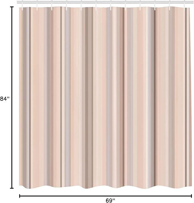 Ambesonne Stripes Shower Curtain, Abstract Ocean Inspired Palette Lines Geometrical Image Illustration, Cloth Fabric Bathroom Decor Set with Hooks, 84" Long Extra, Champagne