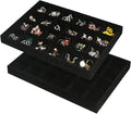 Coward 2PC Black Velvet Stackable 24 Gird Jewelry Organizer Tray Necklace Earring Box Storage Drawer Ring Earring Display Holder (24grid+24grid)