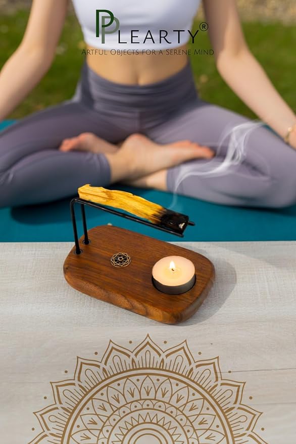 4 in 1 Walnut Wood Palo Santo Holder Hand-Crafted Incense Sticks Holder for Burning Sage with Booklet The Most Complete Palo Santo Holder for Your Meditation Room Home Decor Gift