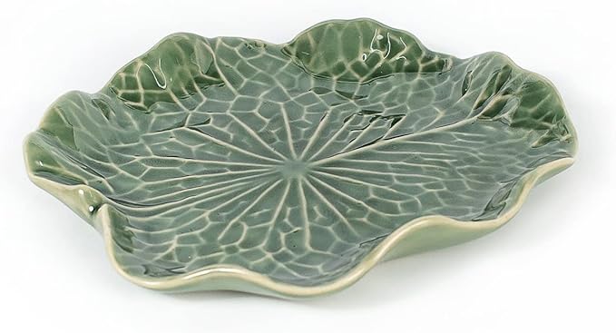 Tiny 4" Green Lotus Leaf Shaped Tray - Handmade Ceramic Porcelain Decorative Plate Dish Catchall Miniature Container for Jewelry Personal Items Incense Holders Trays Décor Gifts