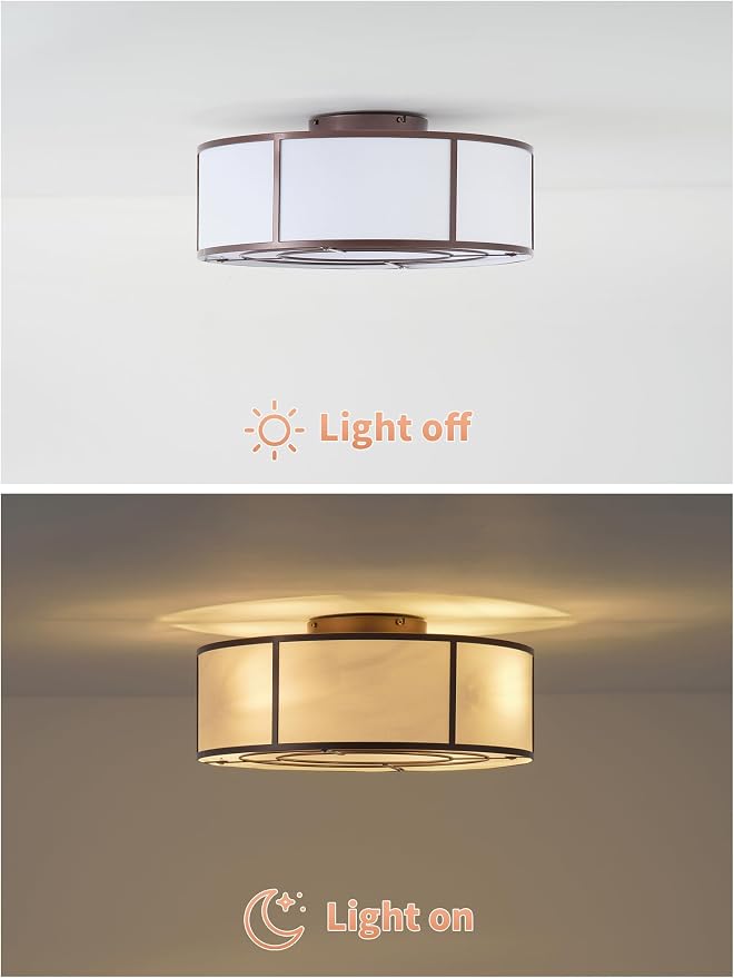 Low Profile Ceiling Fans with Lights, 20" Flush Mount Ceiling Fan with Light, Brown and White Boho Bladeless with 6 Speeds Remote Control for Bedroom, Nursery, Living Room