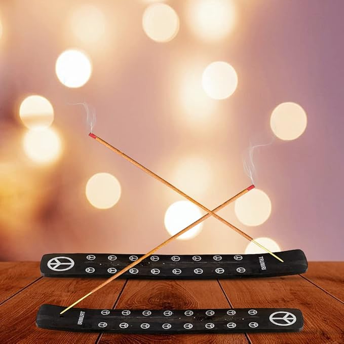 Black Incense Holder Burner Ash Catcher Wooden Fatti Plate Tray for Sticks and Cones Pack of 2