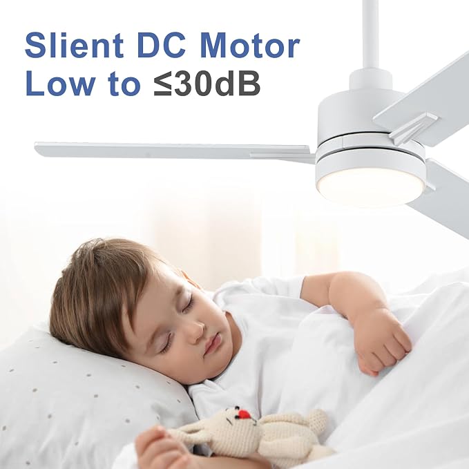 LANMEL 42 Inch Metal Ceiling Fan with Light, Modern Flush Mount Low Profile with Remote Control, Reversible, 3cct Dimmable, Quiet, White LED for Bedroom, Living Room, Indoor/Outdoor Patio Use