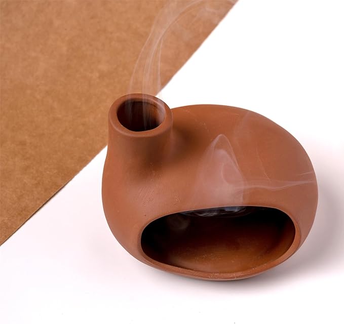 MOUGIGI Terracotta Palo Santo Holder - Modern Chiminea Incense Burner for Yoga, Meditation, and Energy Cleansing - Wood Sticks Dish, Sage Ash Catcher, Smudge Bowl, Cone Burner - Unique Meditation Gift
