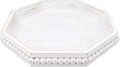 Hrastany Whitewashed Octagonal Wood Decorative Tray, Small Farmhouse Wooden Serving Tray with Beads, Versatile Shabby Chic Coffee Table Tray for Kitchen Counter, Ottoman, Living Room