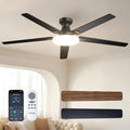 Passky Ceiling Fans with Lights, 60 inch Flush Mount Ceiling fan with Remote Control, Low Profile Ceiling Fan for Bedroom, Farmhouse, Reversible, 3CCT, Dimmable, Noiseless DC Motor, Black