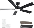 52 Inch Balck Downrod Ceiling Fans with Lights and Remote | 3CCT Dimmable LED, 6 Speed, Quiet DC Motor, 3-Level Timer Function, Forward/Reserve For all Seasons, Indoor/Covered Outdoor