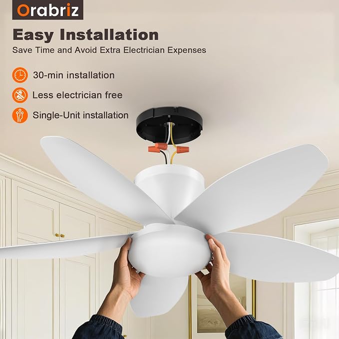 35 Inch Small Ceiling Fan with Led Lights Remote Low Profile White | Quiet 6 Speeds Adjust,Modern LED Dimmable,Memory for Light,2/4H Timer,DC Reversible,Bedroom Living Room Indoor/Outdoor Use