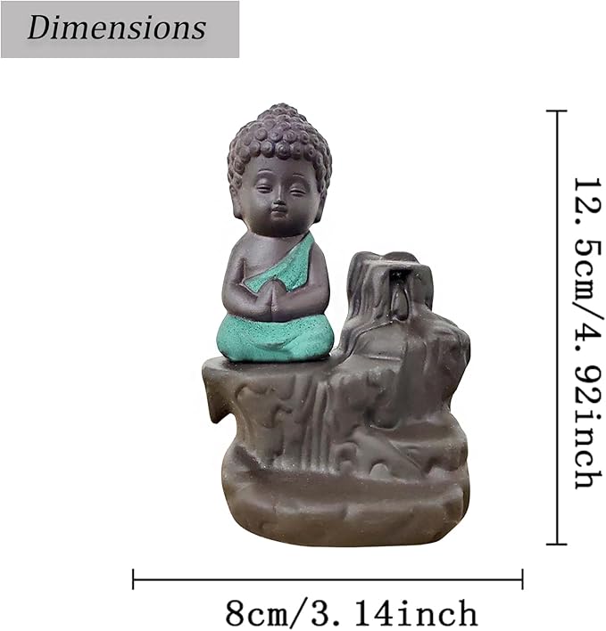Backflow Incense Burner Holder Handmade Ceramic Waterfall Incense Cone Sticks Holder Buddha Style Home Decor with 10 Free Backflow Incense Cones for Home Tearoom Office (Light Blue)