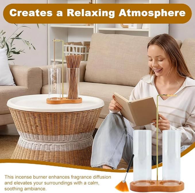 2 in 1 Incense Holder for Sticks with Glass Ash Catcher, Incense Sticks Organizer Anti-Ash Flying Inscents Stick Holder for Yoga Spa Meditation Home Decor(Color:Wood)